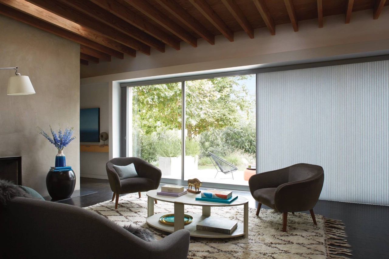 Hunter Douglas Duette® Cellular Shades blocking light in a South Lake Tahoe, CA, living room